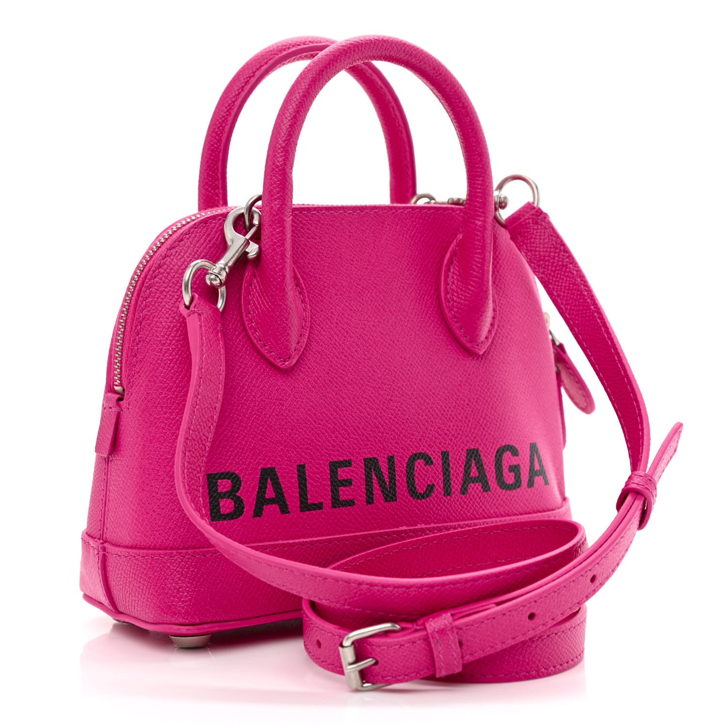 Signature Grained Calfskin Logo XXS Ville Top Handle Bag Fuchsia