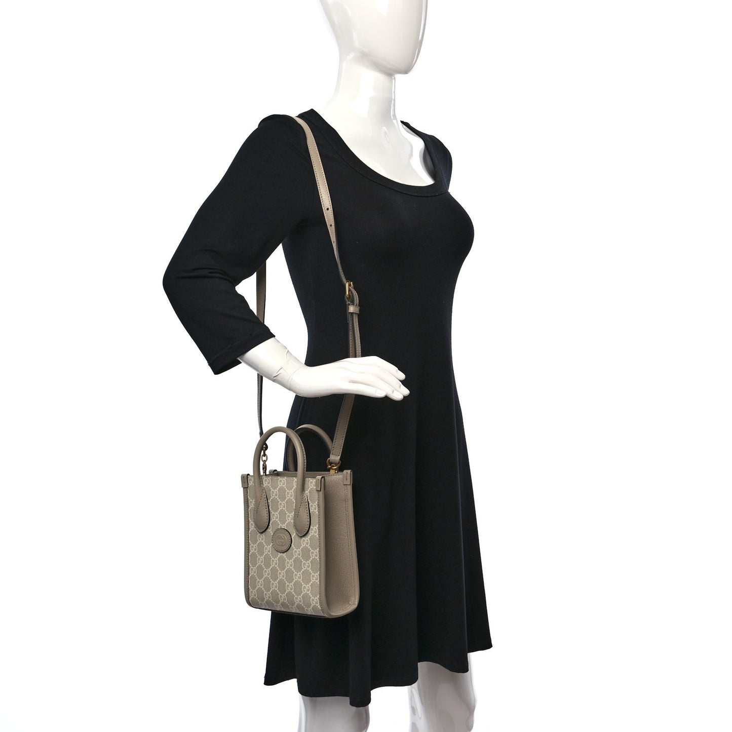 GG Supreme Monogram Textured Dollar Calfskin Mini Retro Interlocking G Tote Bag Beige Mystic White Oatmeal