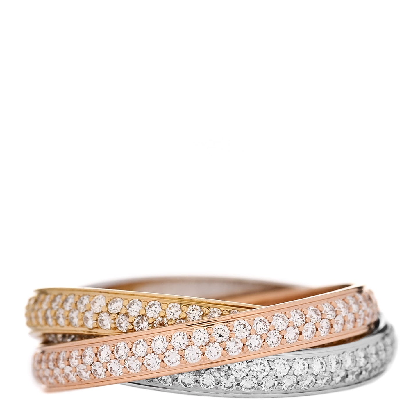 18K White Yellow Pink Gold Diamond Small Trinity Full Paved Ring 56 7.75