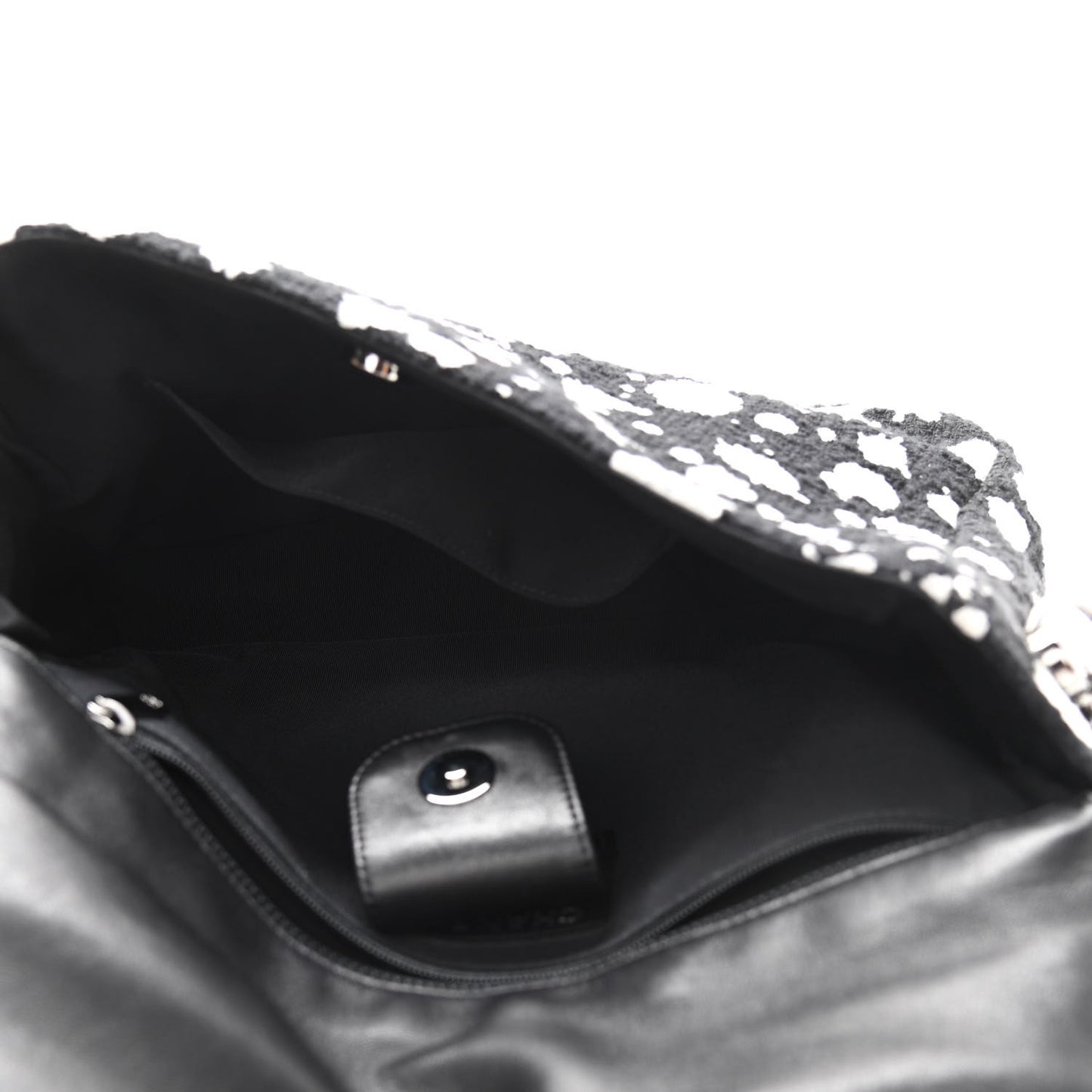 Tweed Paint Splatter Print Flap Black White