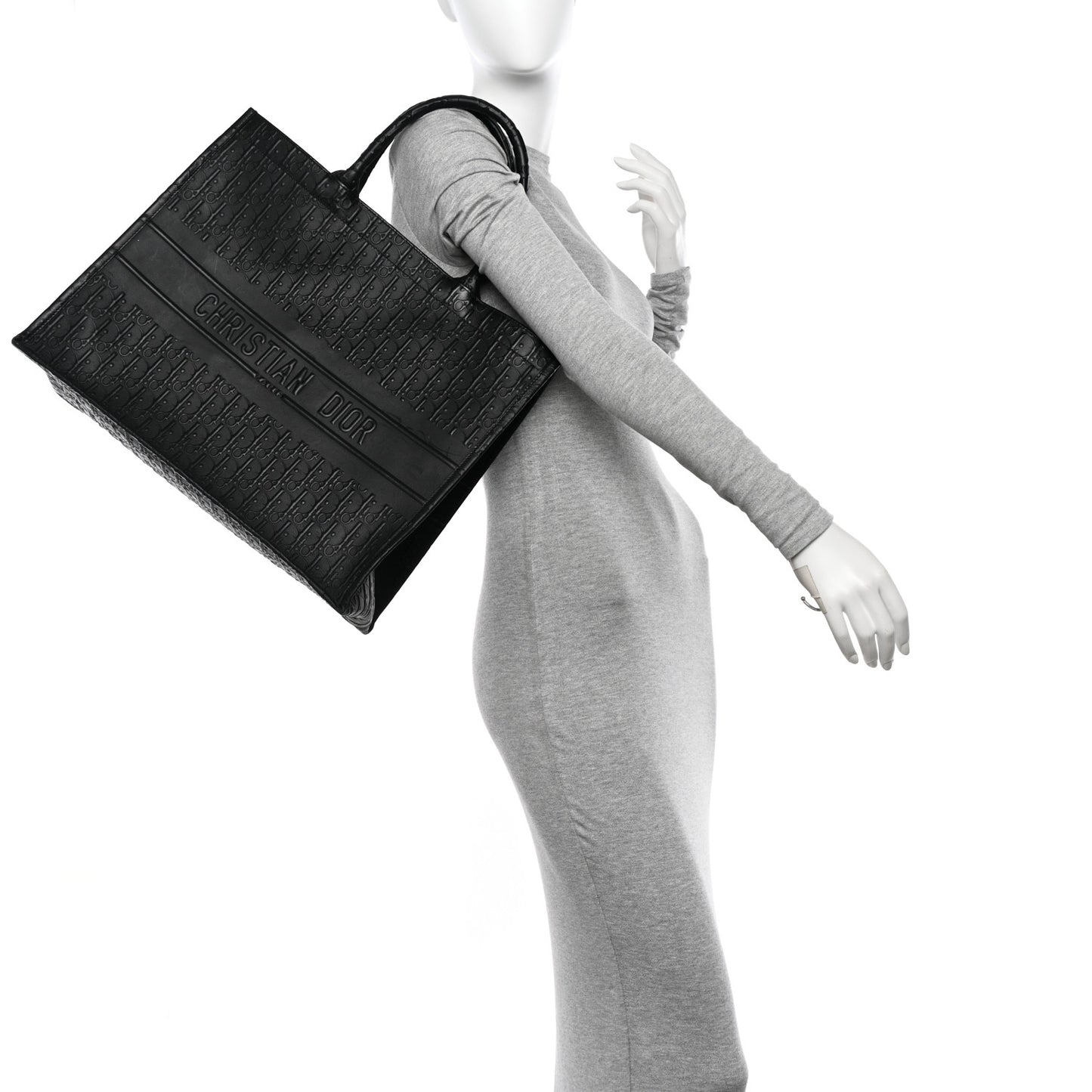 Oblique Calfskin Embossed Large Book Tote Black