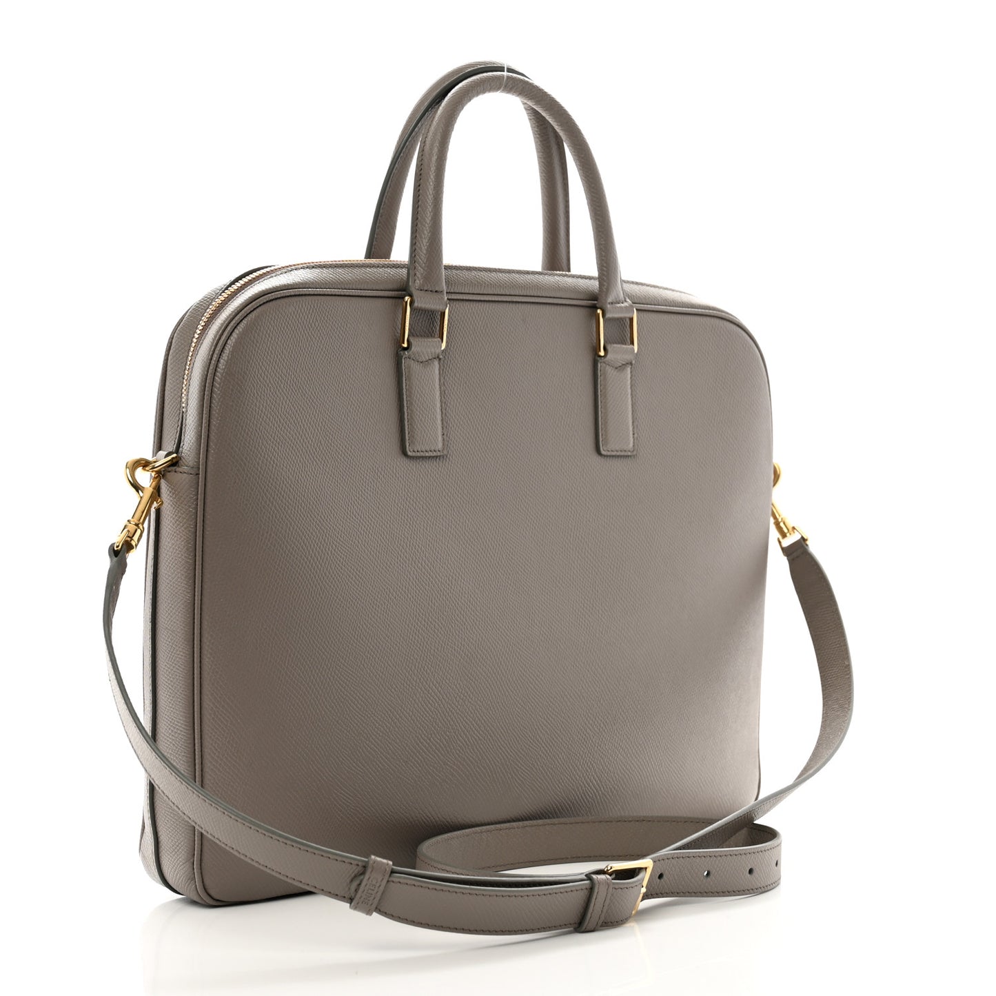 Grained Calfskin Medium Briefcase Pebble