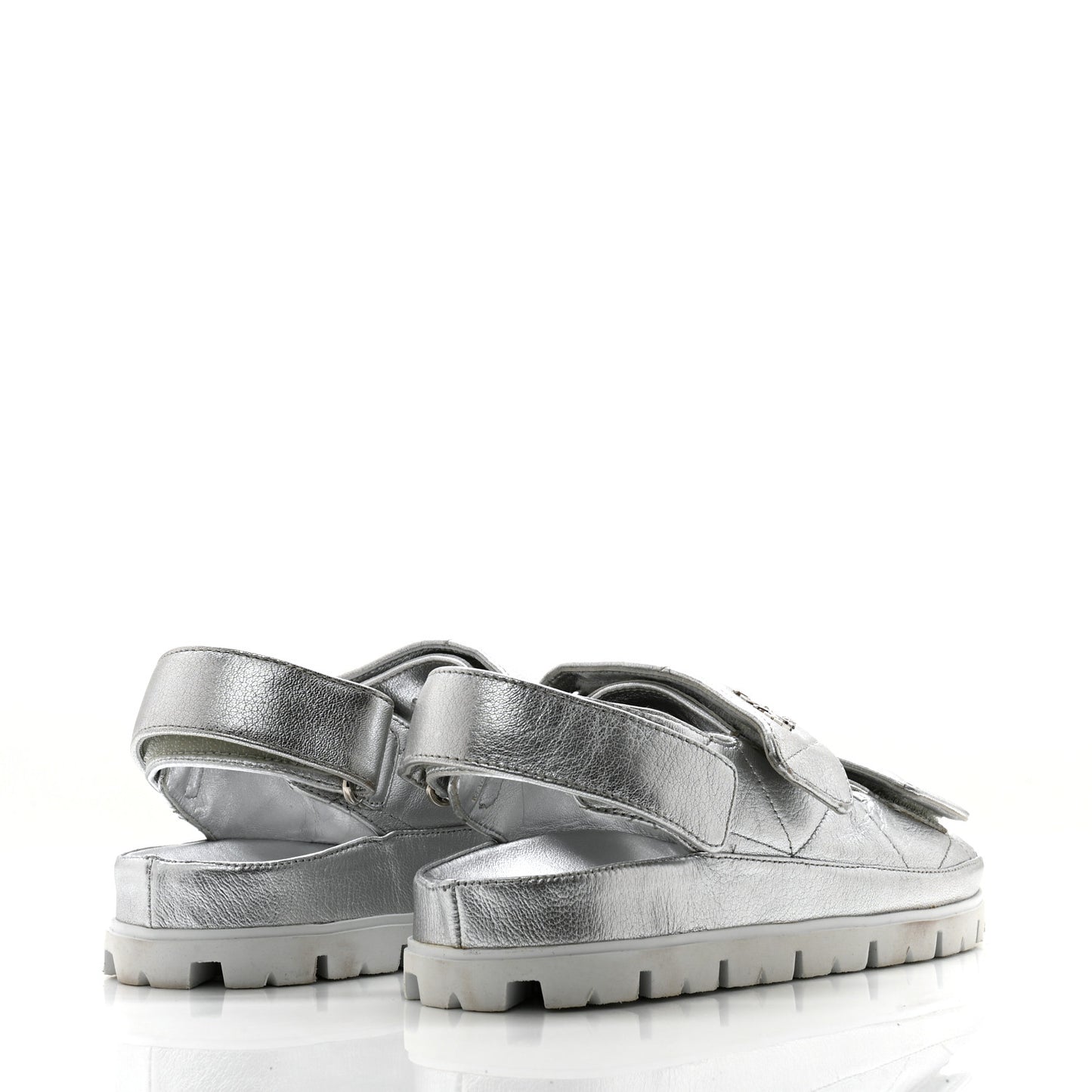Metallic Nappa Quilted Padded Slingback Sandals 37 Silver
