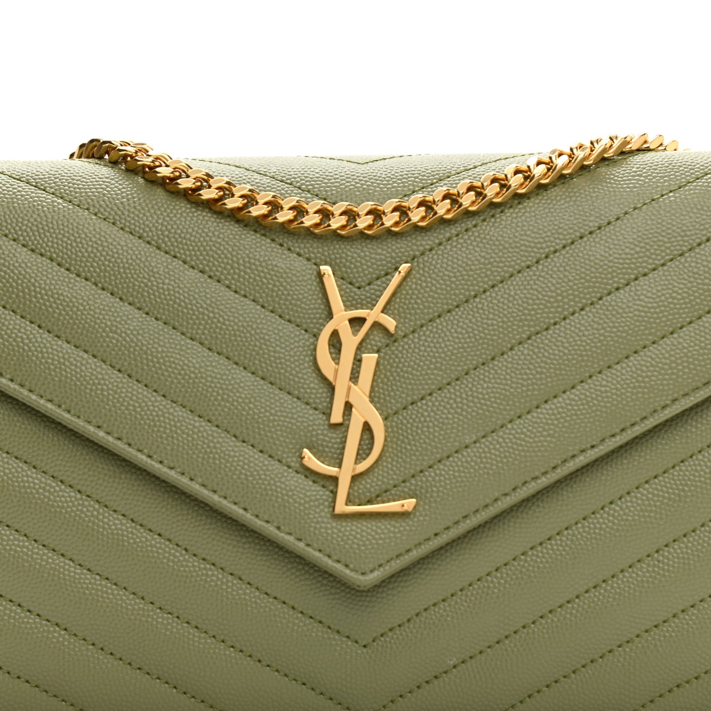Grain De Poudre Matelasse Chevron Monogram Chain Wallet Pistachio