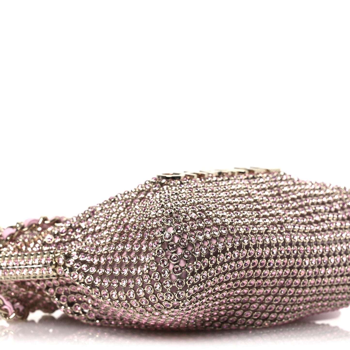 Crystal Embellished Metallic Lambskin Mini Chanel 22 Pink