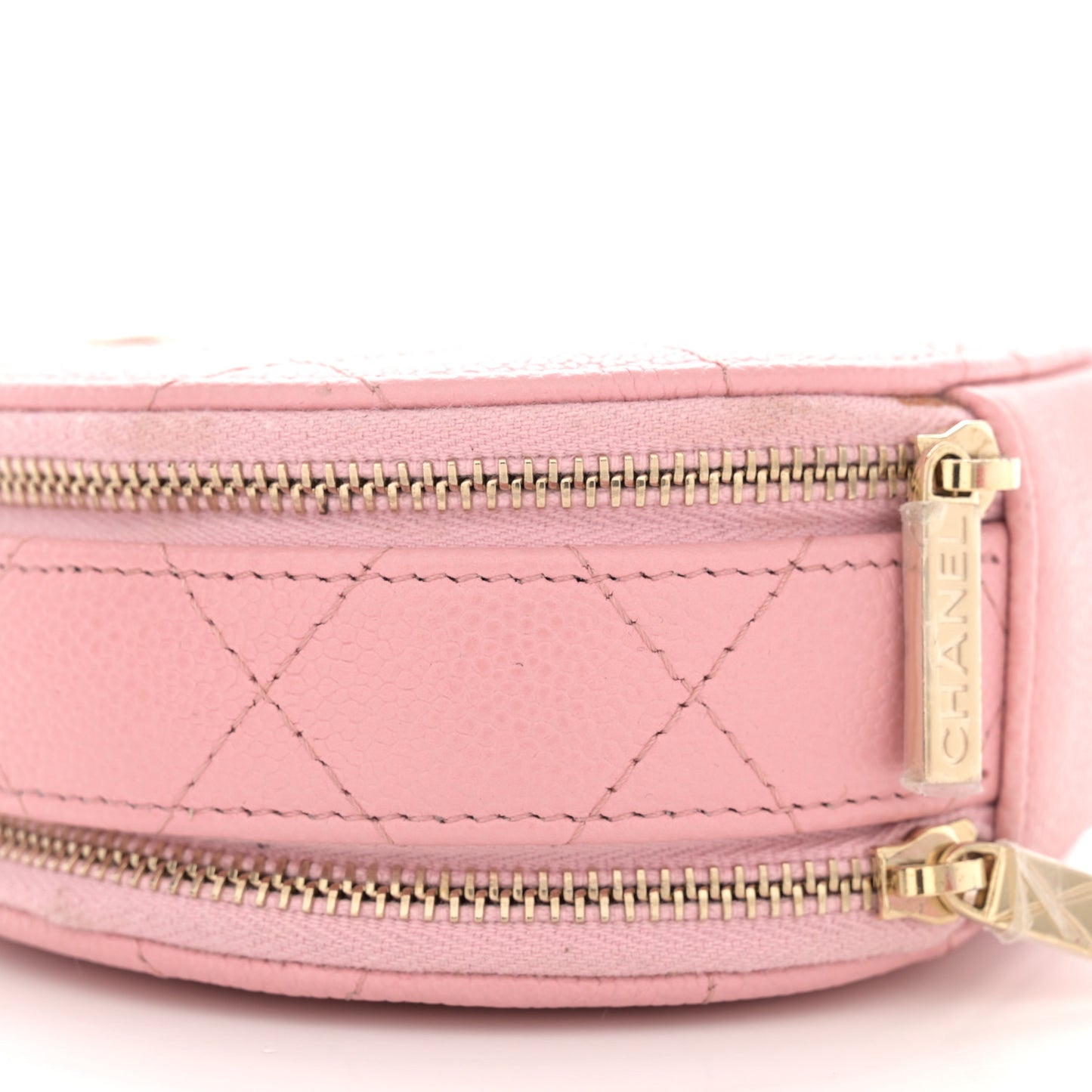 Caviar Quilted Round Handle With Care Vanity With Chain Pink