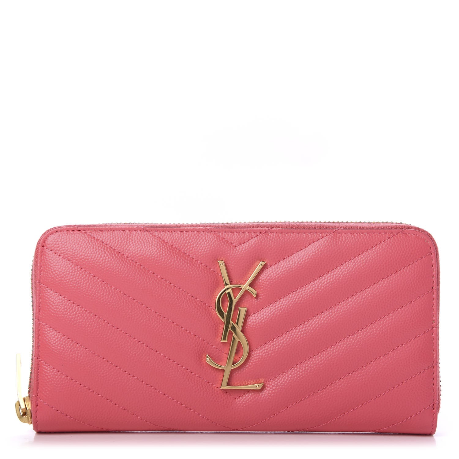 Saint Laurent Grain De Poudre Matelasse Chevron Monogram Zip Around Wallet Bubblegum 1 of 8