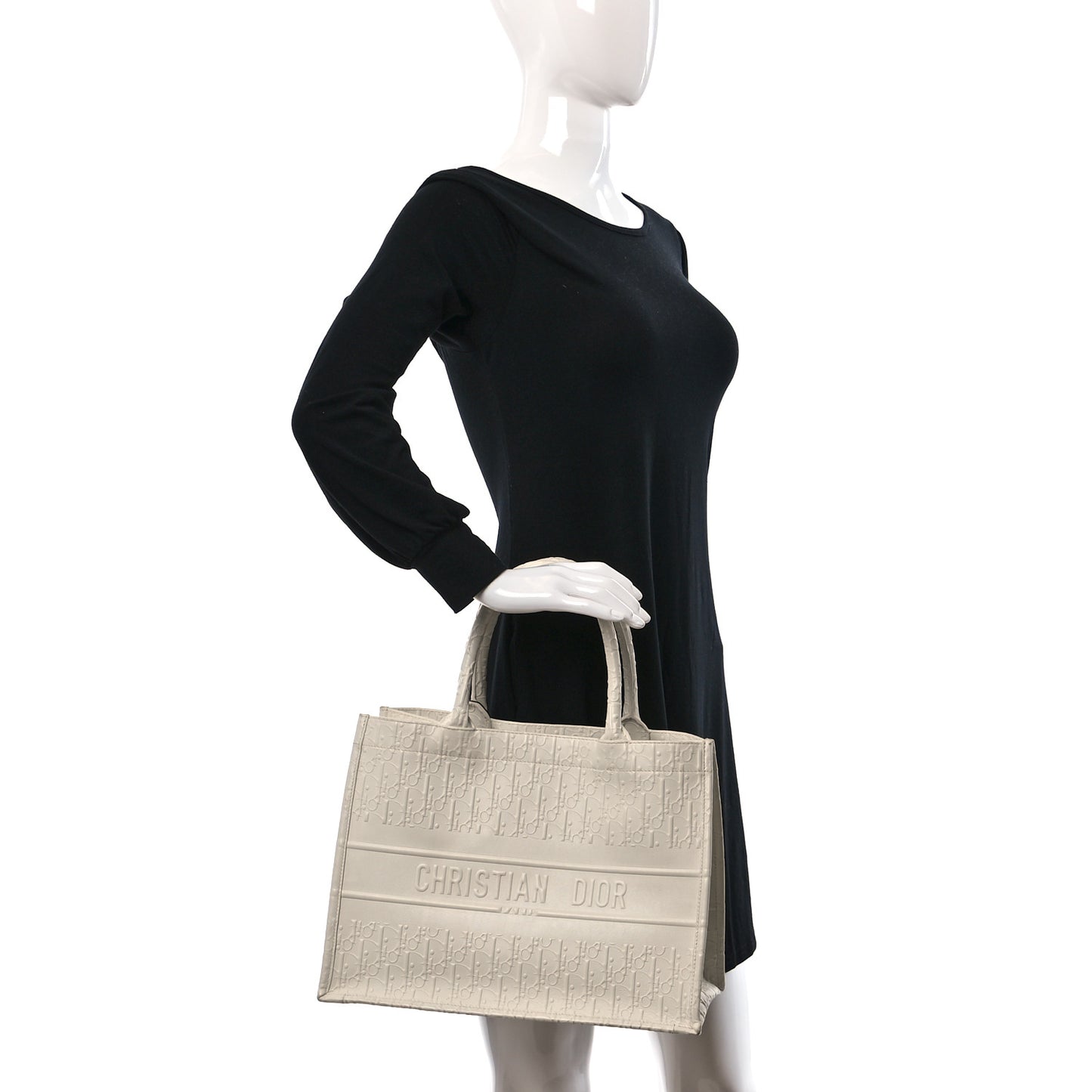Oblique Calfskin Embossed Medium Book Tote Ivory
