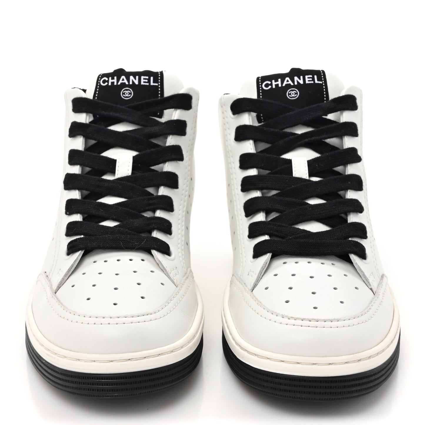 Calfskin Womens Logo High Top Sneakers 38 Black White