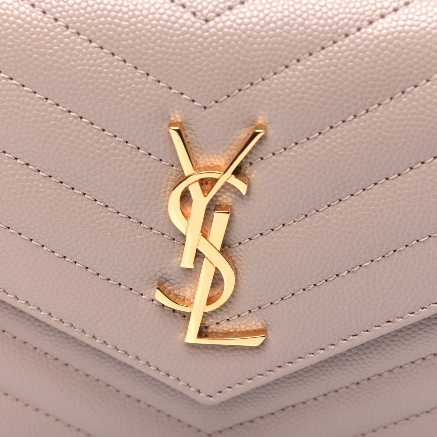 Grain De Poudre Matelasse Chevron Monogram Envelope Chain Wallet Dark Beige