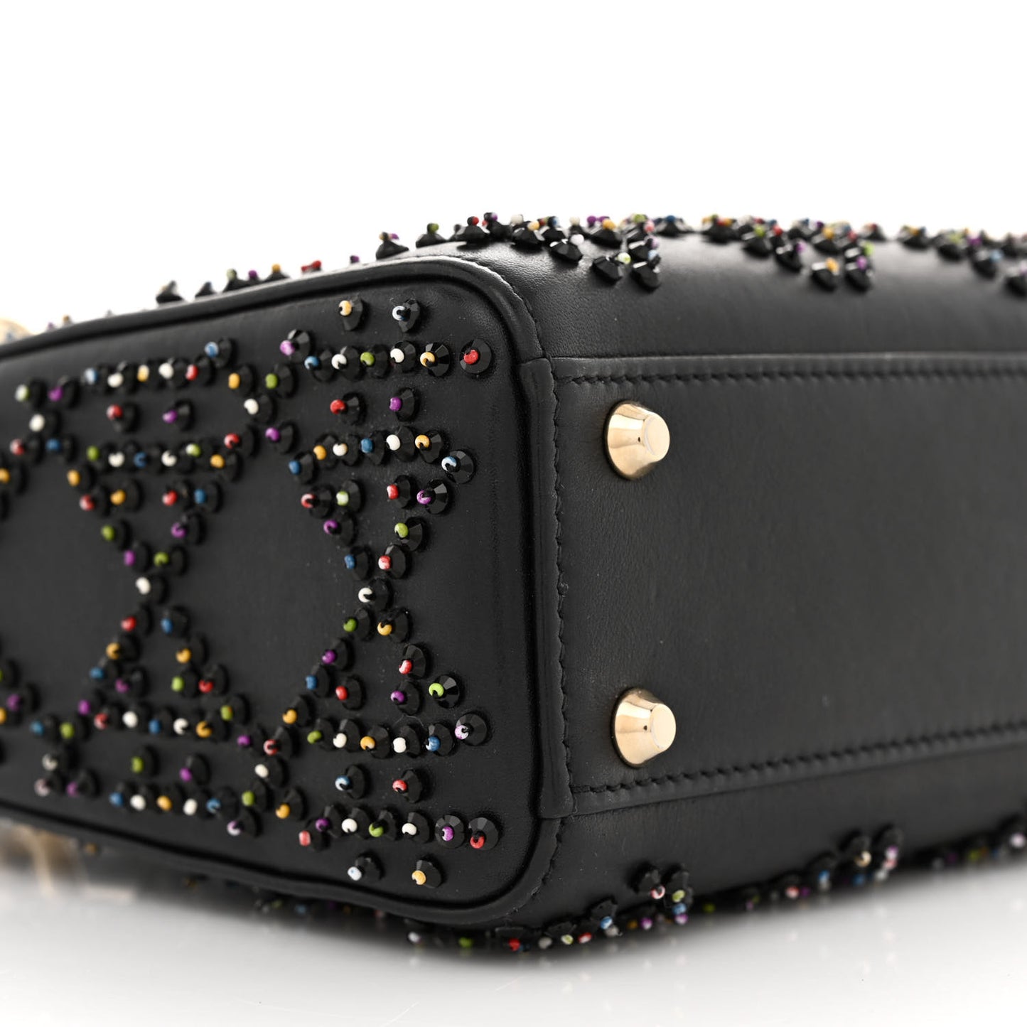 Lambskin Cannage Beaded Embroidery Mini Lady Dior Black