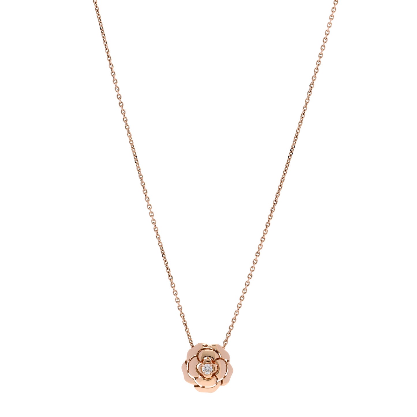 18K Rose Gold Diamond Extrait de Camelia Pendant Necklace