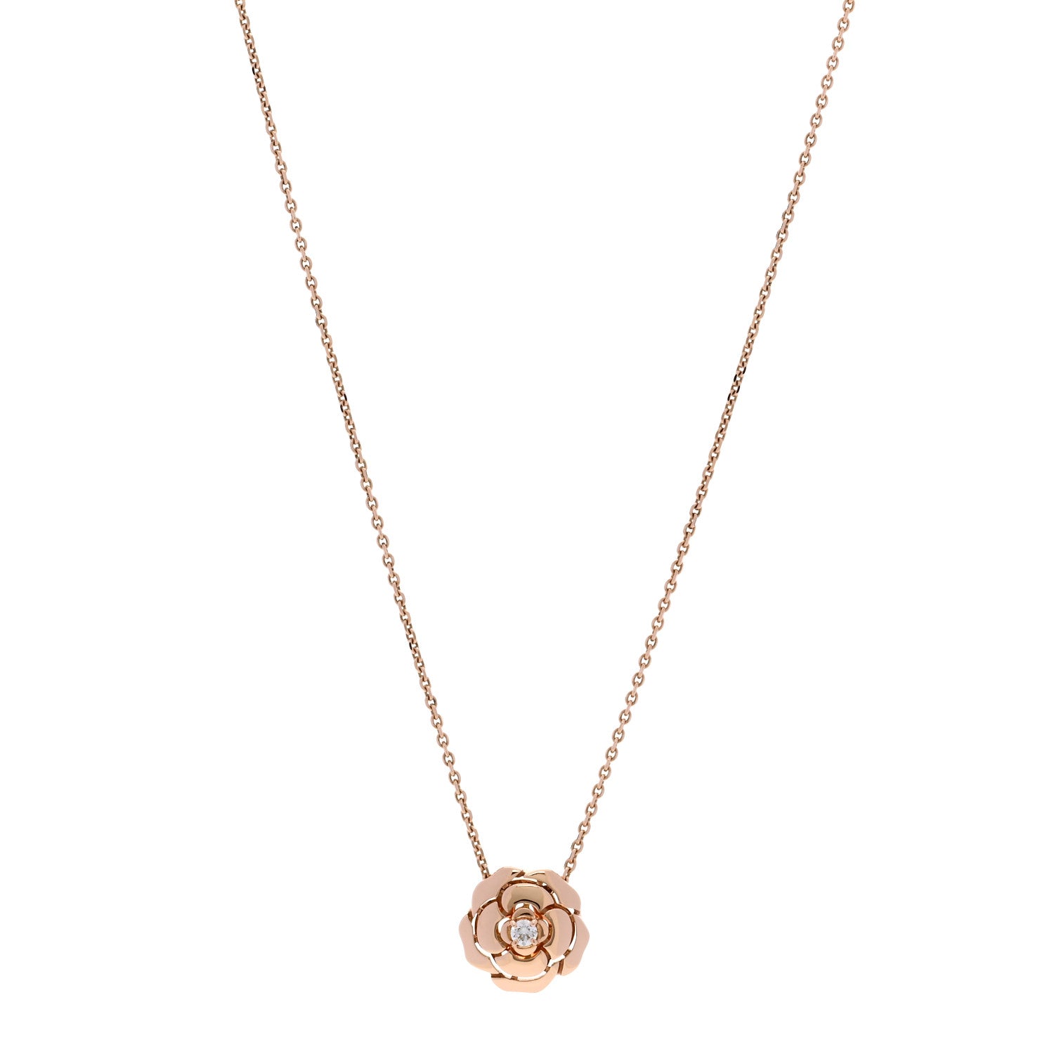 Chanel 18K Rose Gold Diamond Extrait de Camelia Pendant Necklace 1 of 8