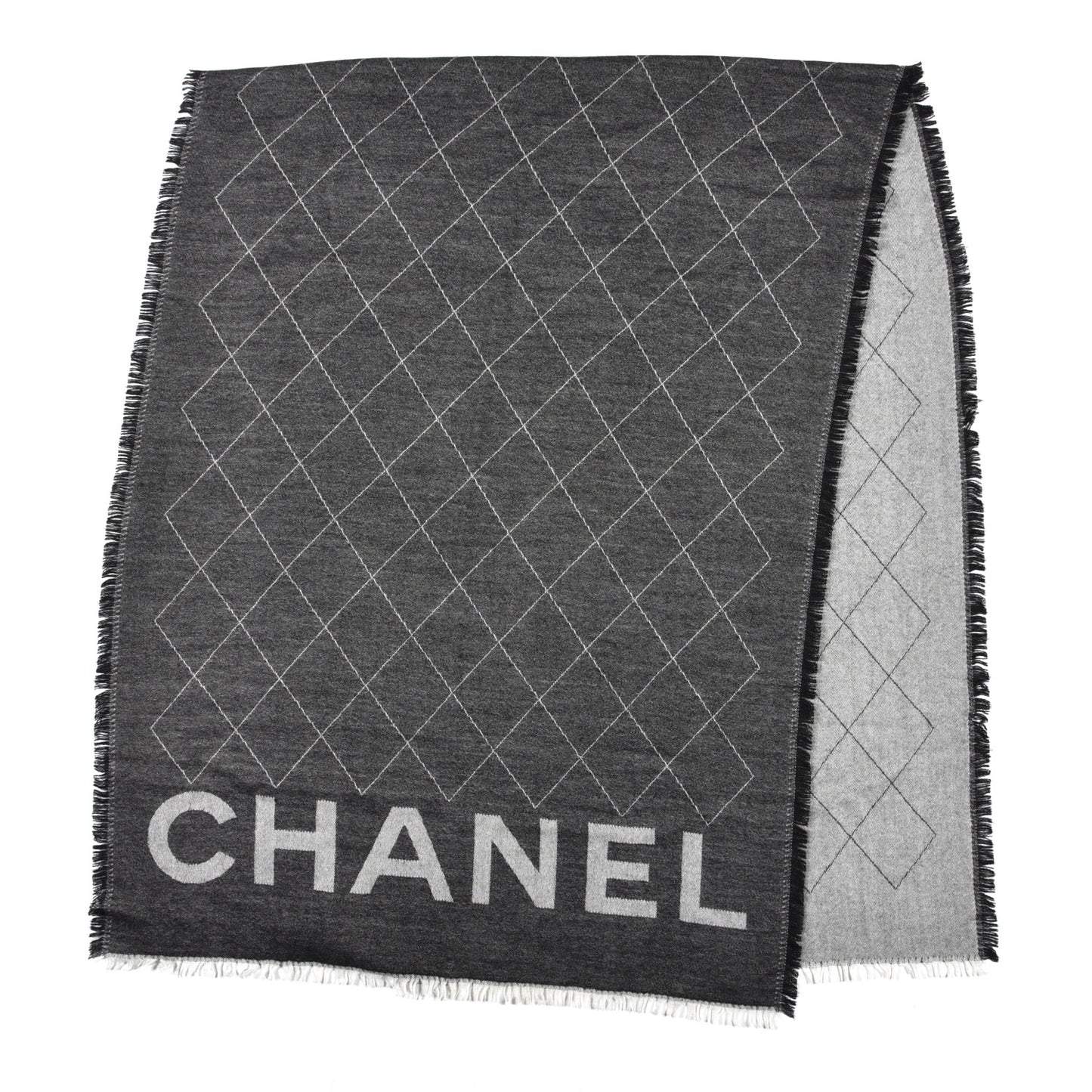 Cashmere Silk Quilted CC Logo Stole Black