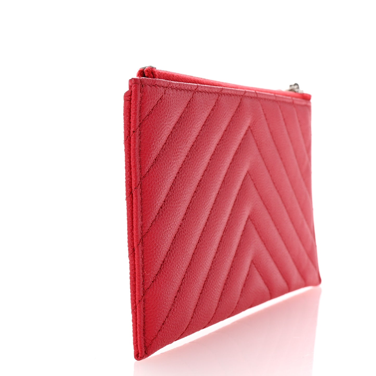 Caviar Chevron Quilted Zip Pouch Red