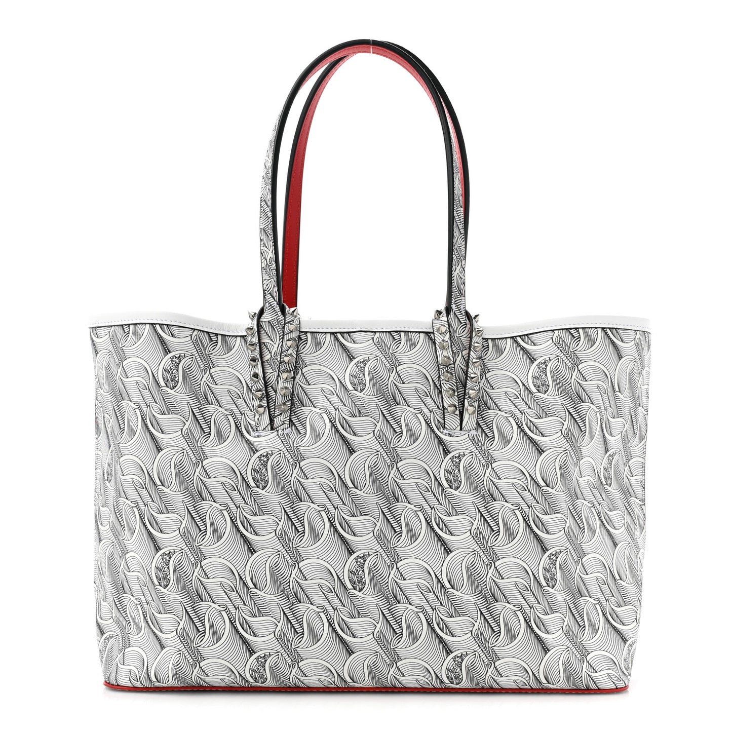 Calfskin Empire Spikes Small East West Cabata Tote White Black