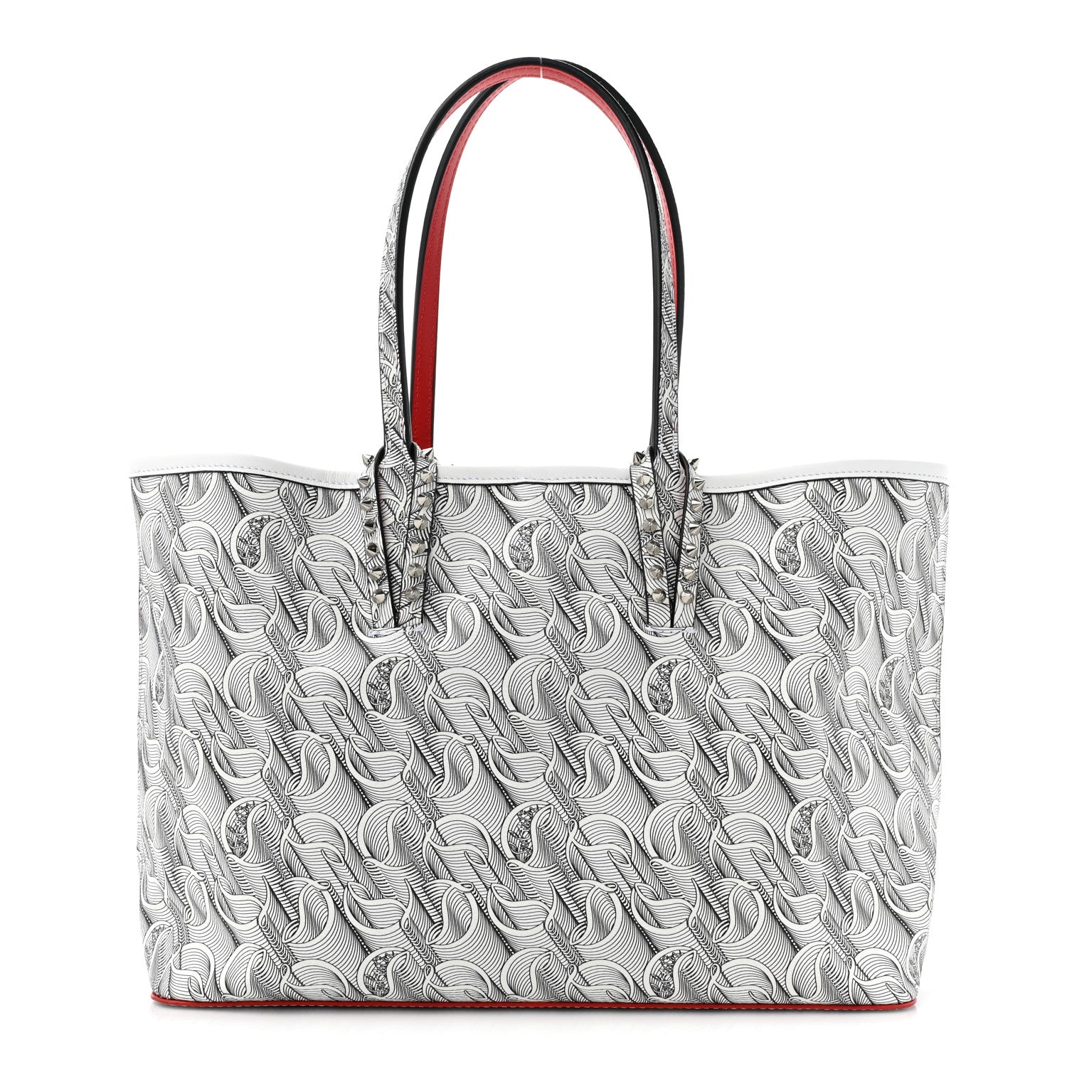 Christian Louboutin Calfskin Empire Spikes Small East West Cabata Tote White Black 1 of 16