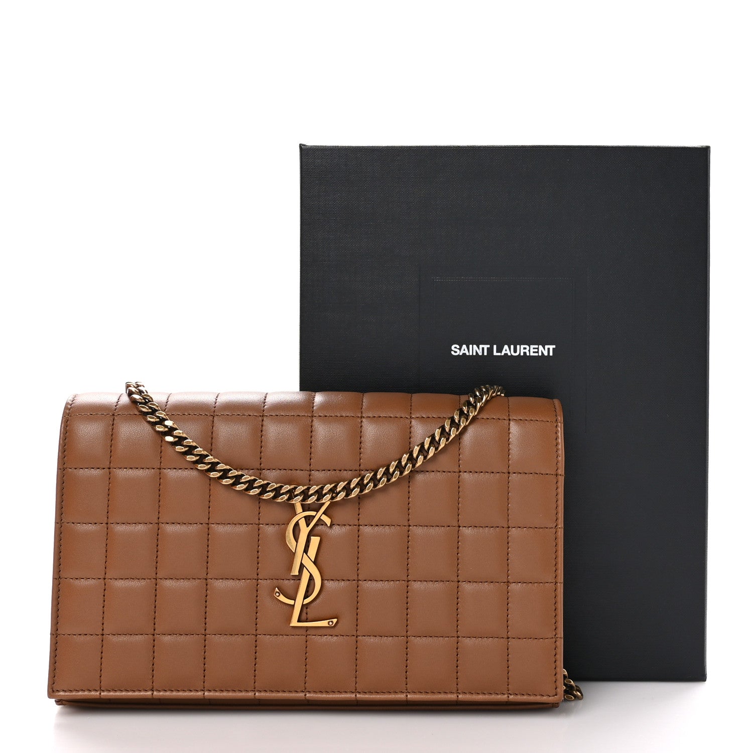 Saint Laurent Lambskin Carre Quilted Cassandre Chain Wallet Brown 12 of 12
