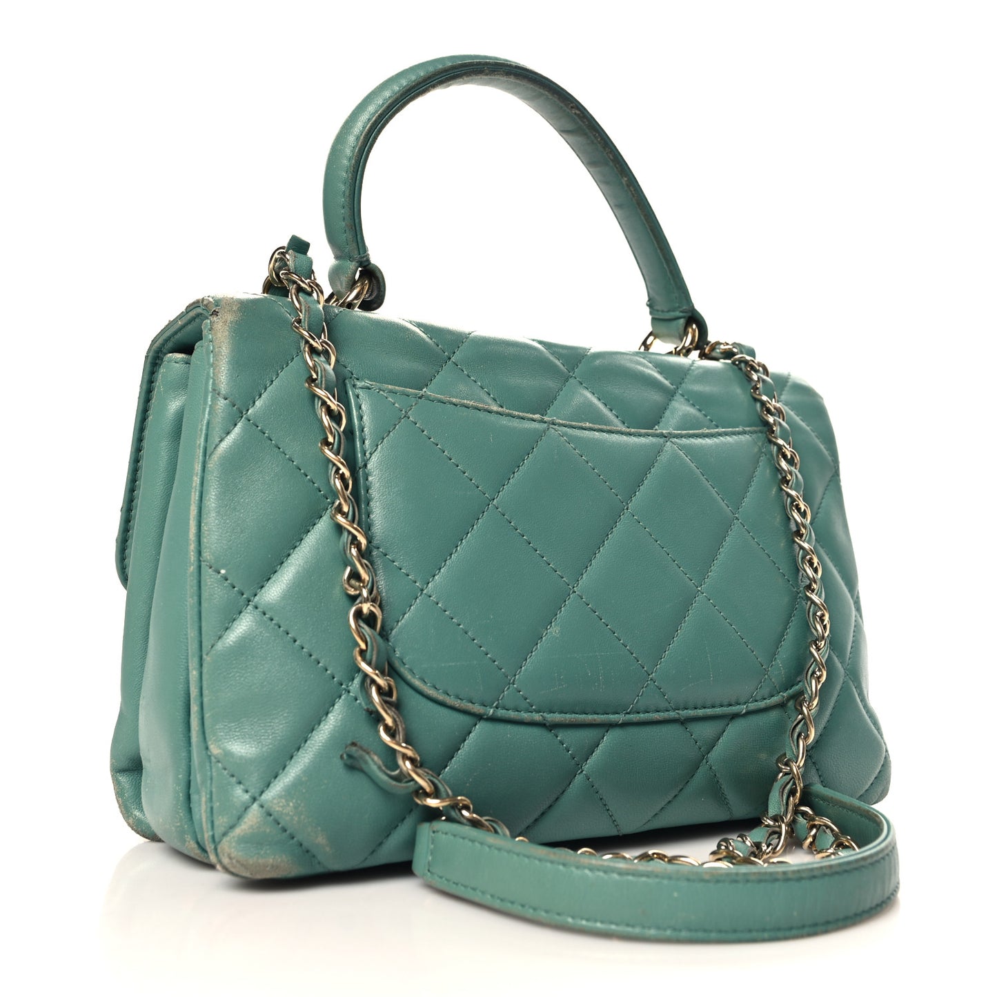Lambskin Quilted Small Trendy CC Flap Dual Handle Bag Green