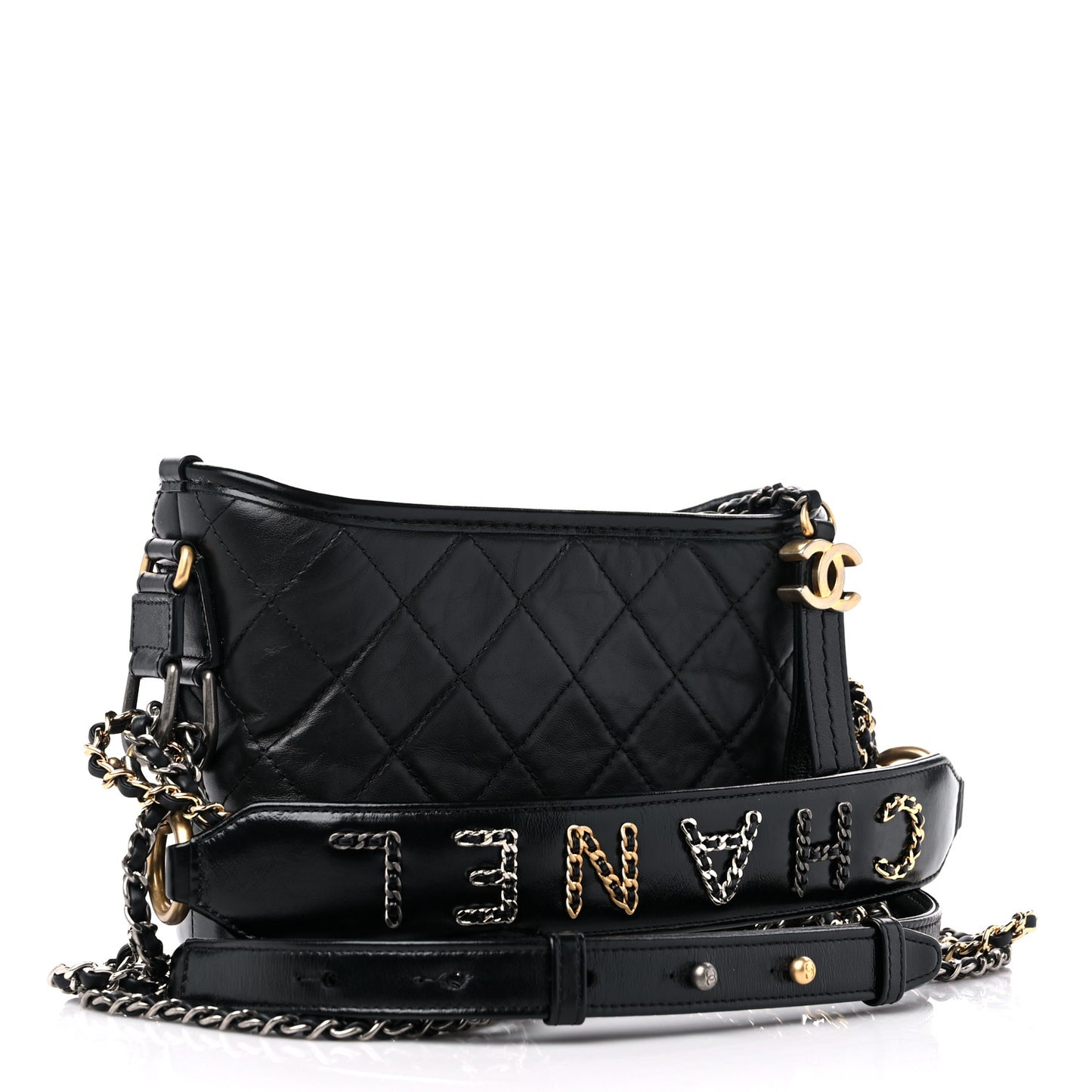 Aged Calfskin Quilted Small Gabrielle Logo Hobo Black