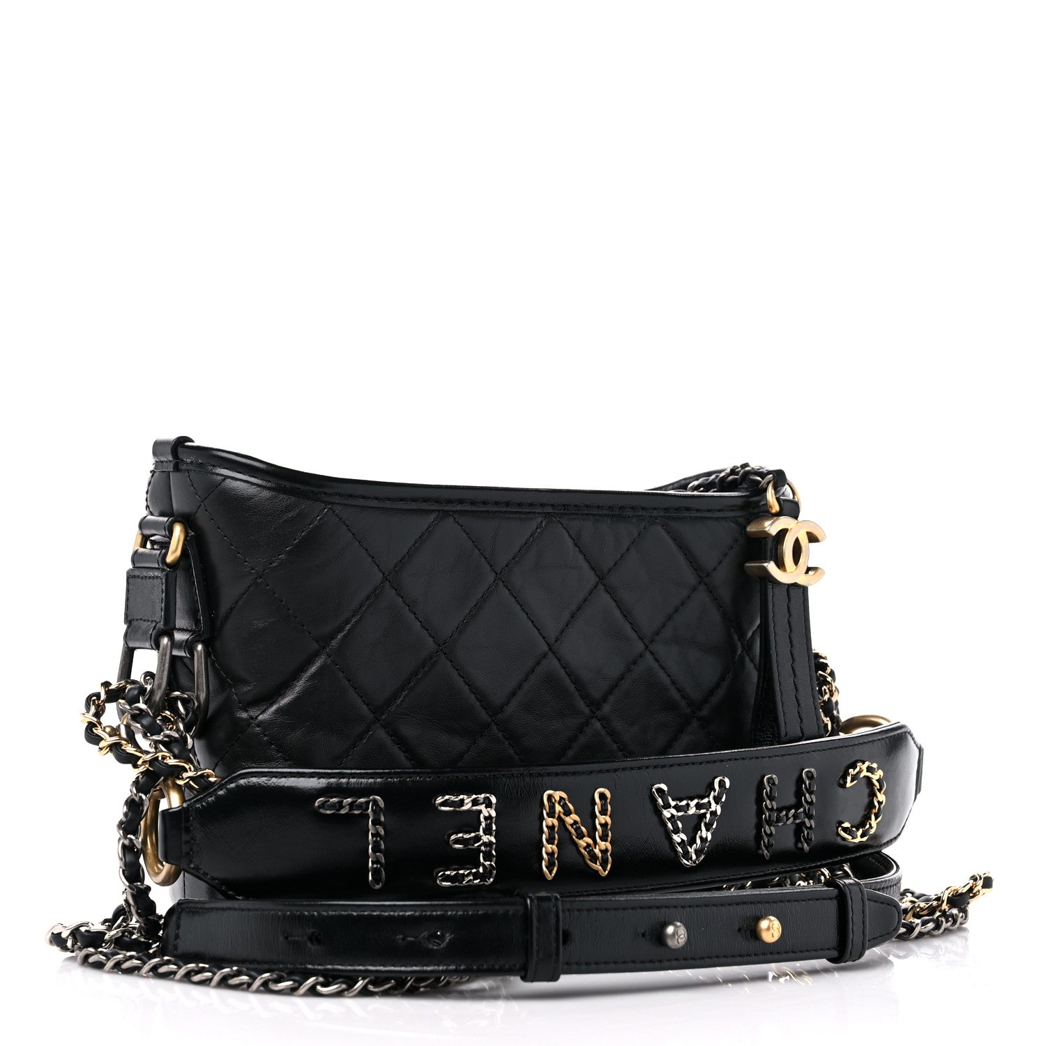Chanel Aged Calfskin Quilted Small Gabrielle Logo Hobo Black 3 of 10