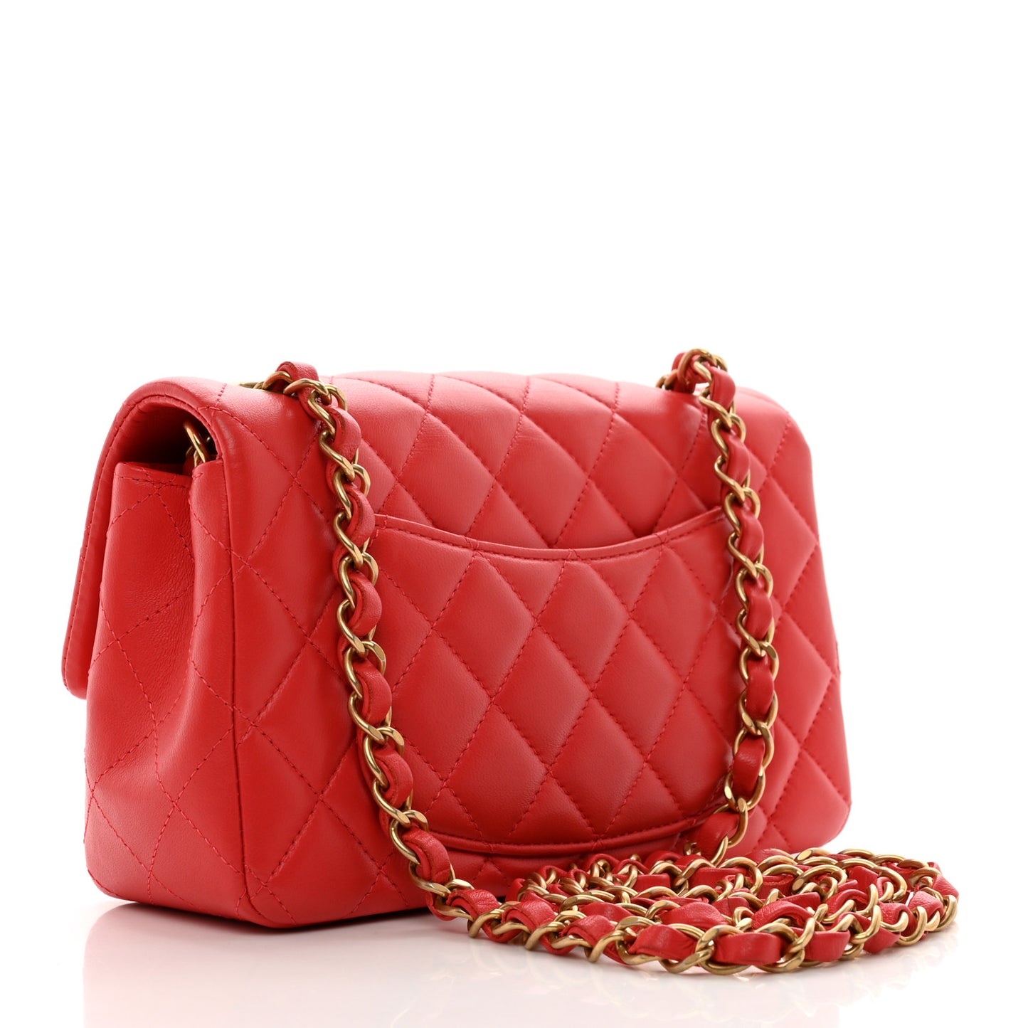Lambskin Quilted Mini Rectangular Flap Red