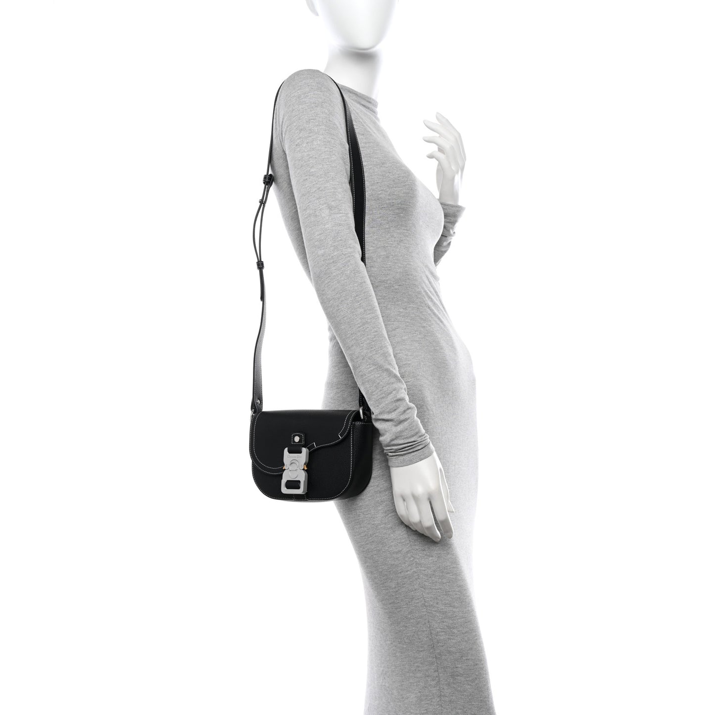 Grained Calfskin Saddle Pouch With Strap Black