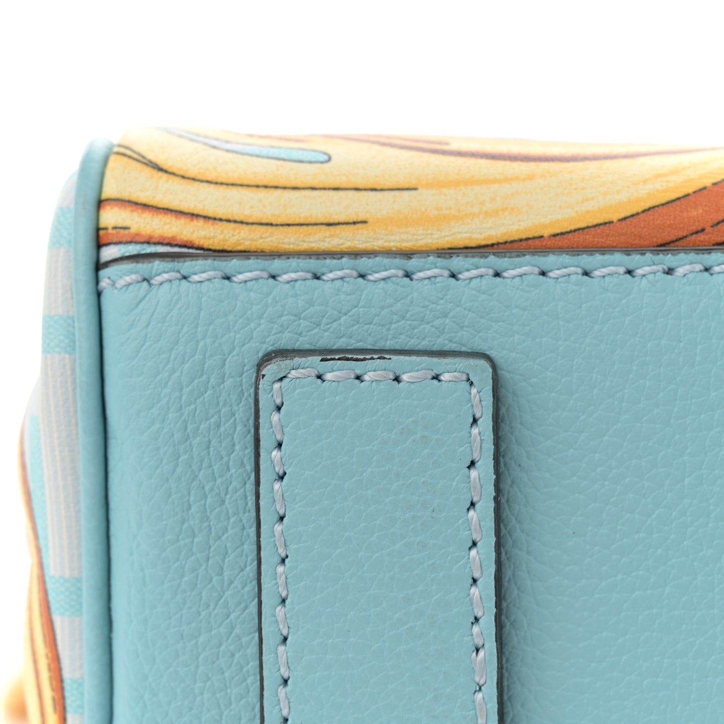 X FENDI Grained Calfskin Fendace La Medusa Medium Top Handle Bag Baby Blue Multicolor
