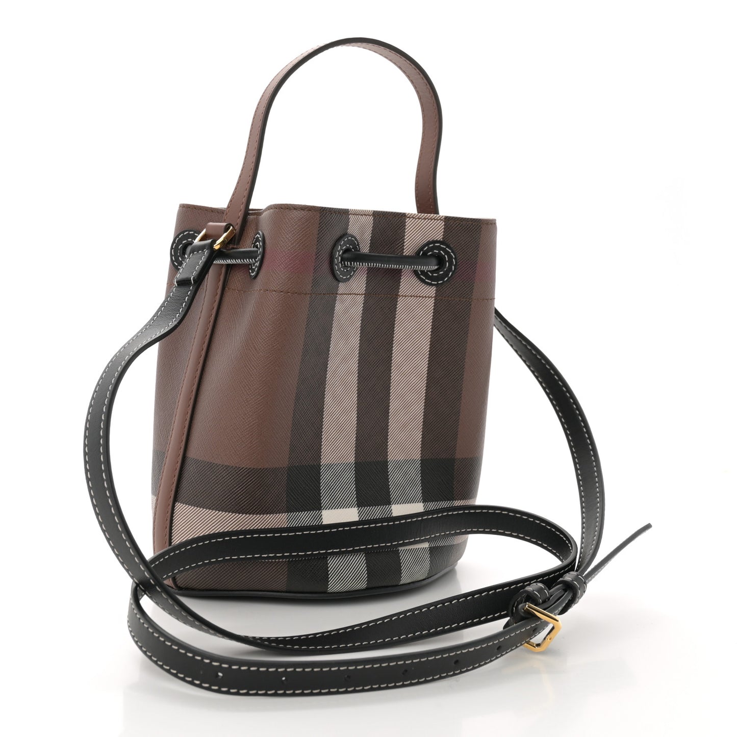 Giant Check Calfskin TB Bucket Bag Dark Birch