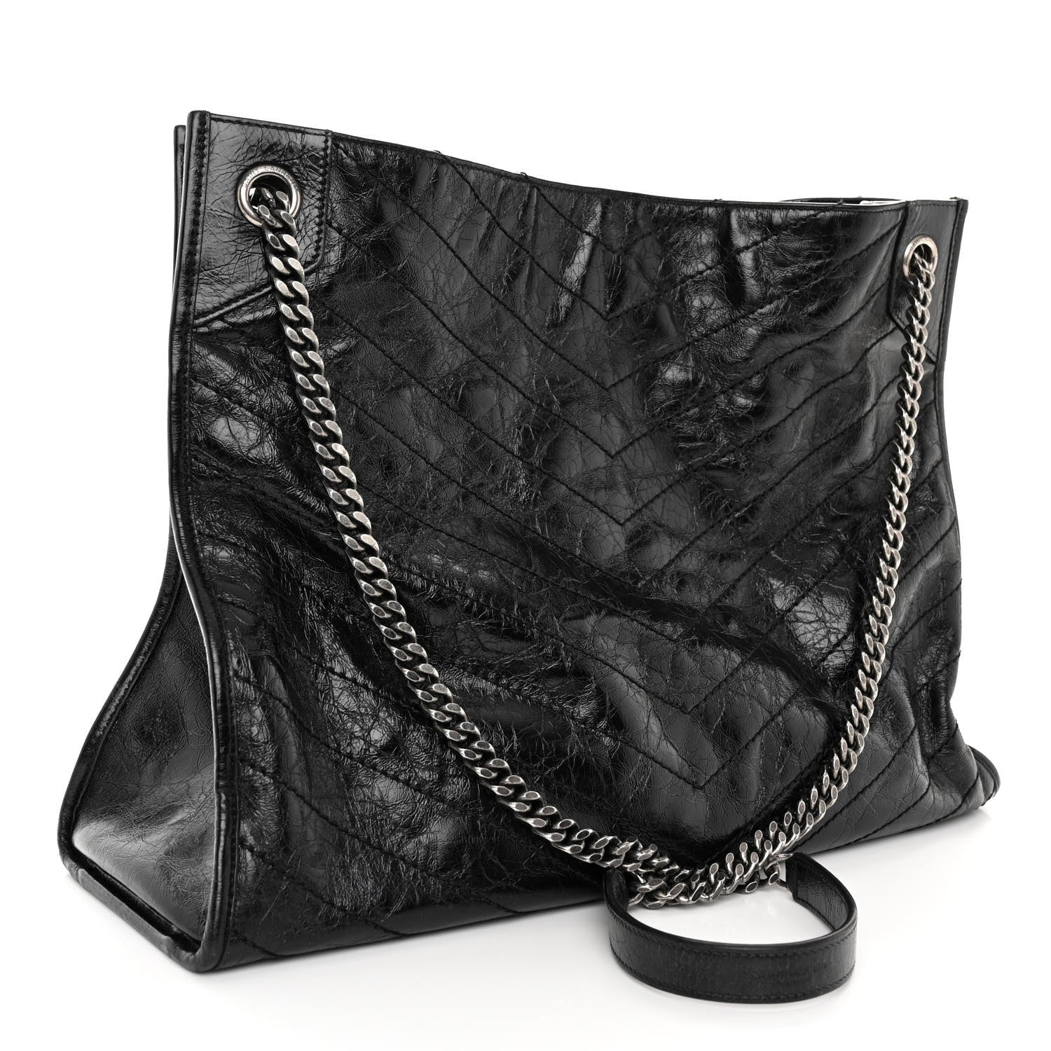Saint Laurent Crinkled Calfskin Matelasse Monogram Niki Shopper Tote Black 3 of 9