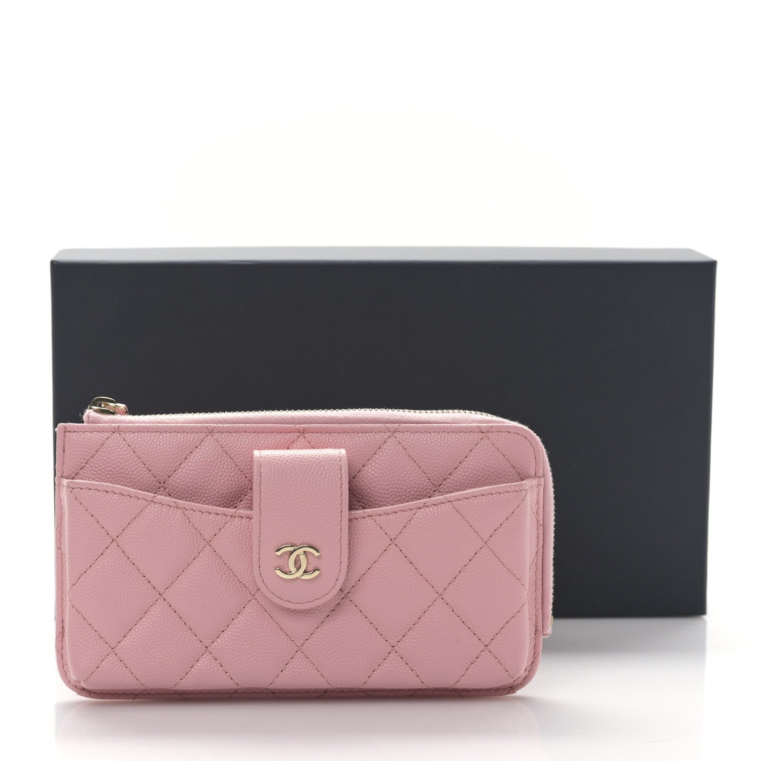 Chanel Caviar Quilted Phone Holder Zip Clutch Pink 10 of 10
