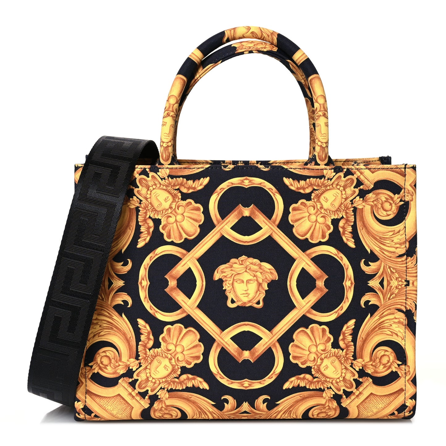 Canvas Baroque Print Medusa Small Tote Black