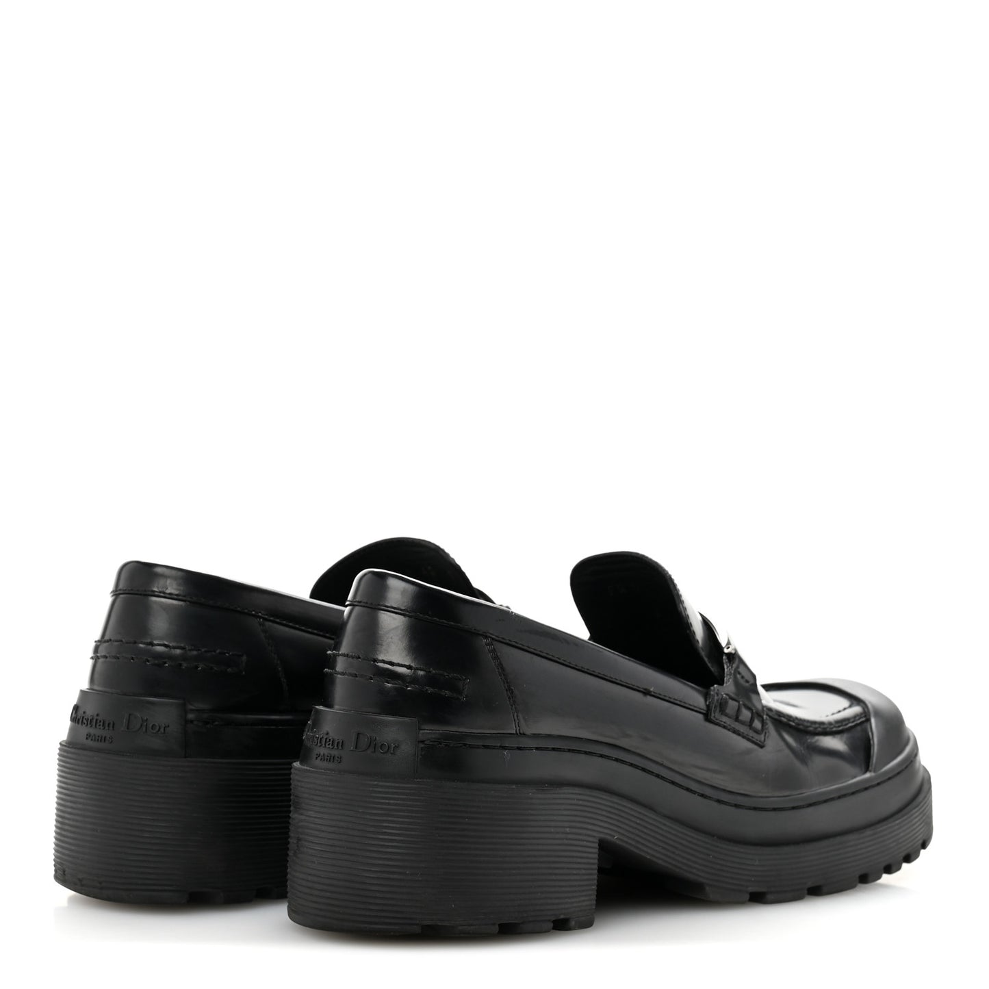 Brushed Calfskin Rubber Dior Code Cap Toe Lug Sole 35mm Loafers 40 Black