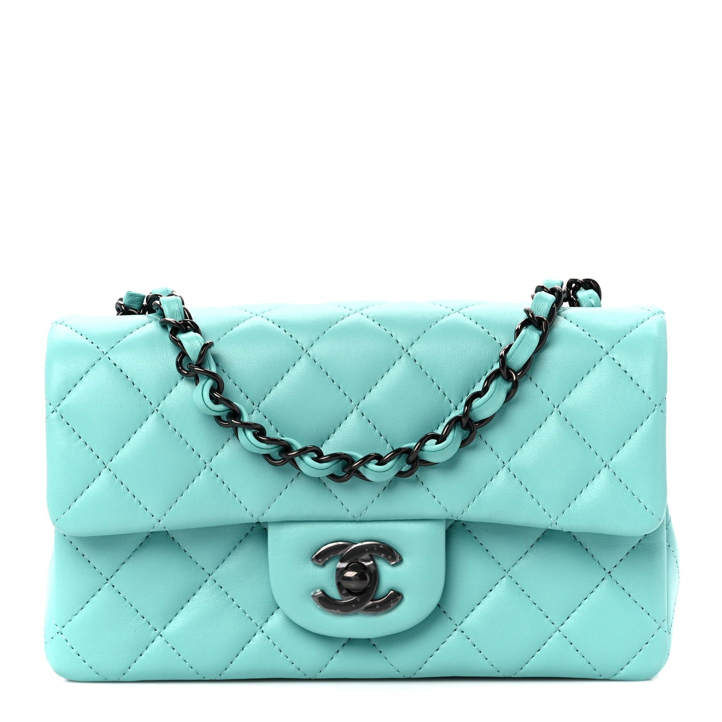 Lambskin Quilted Mini Rectangular Flap Turquoise
