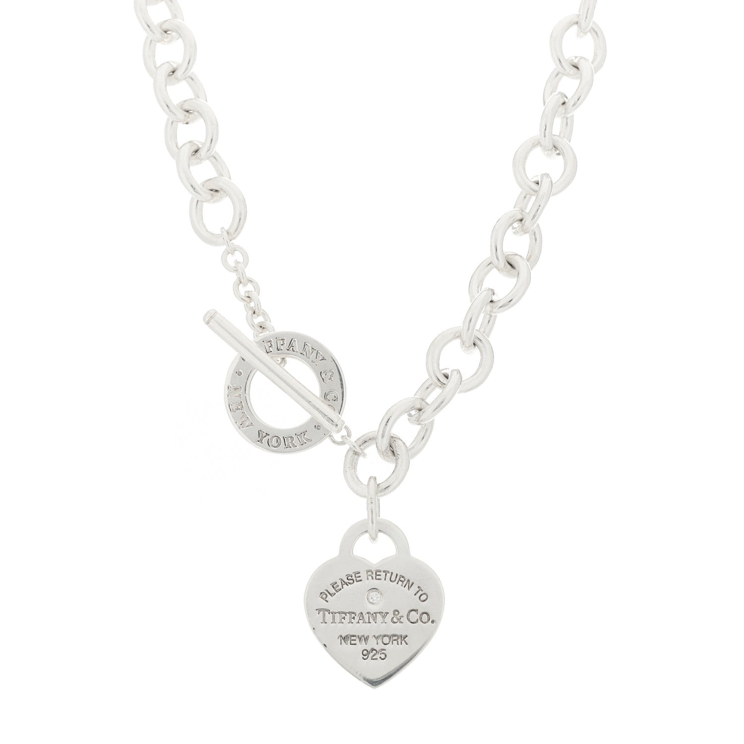 Tiffany Sterling Silver Diamond Return to Tiffany Heart Tag Toggle Necklace 1 of 4