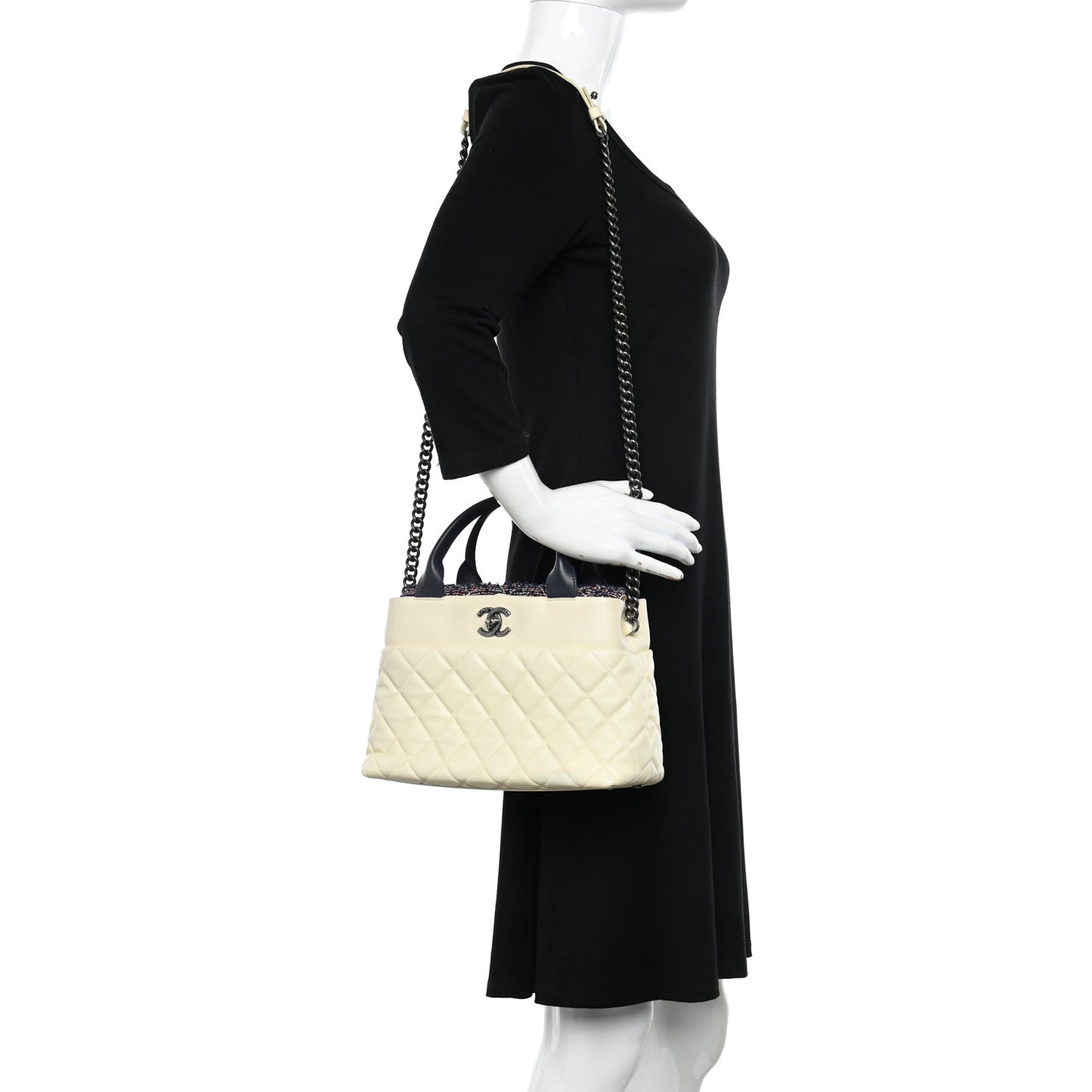 Calfskin Tweed Quilted Small Tote White Multicolor