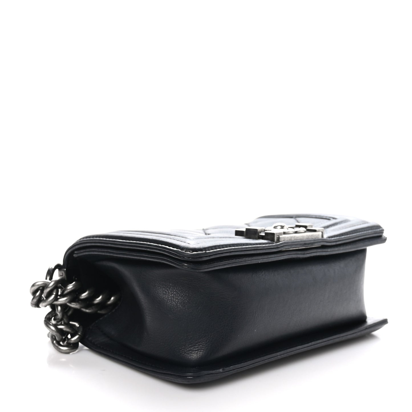 Calfskin Double Stitch Small Boy Flap Black