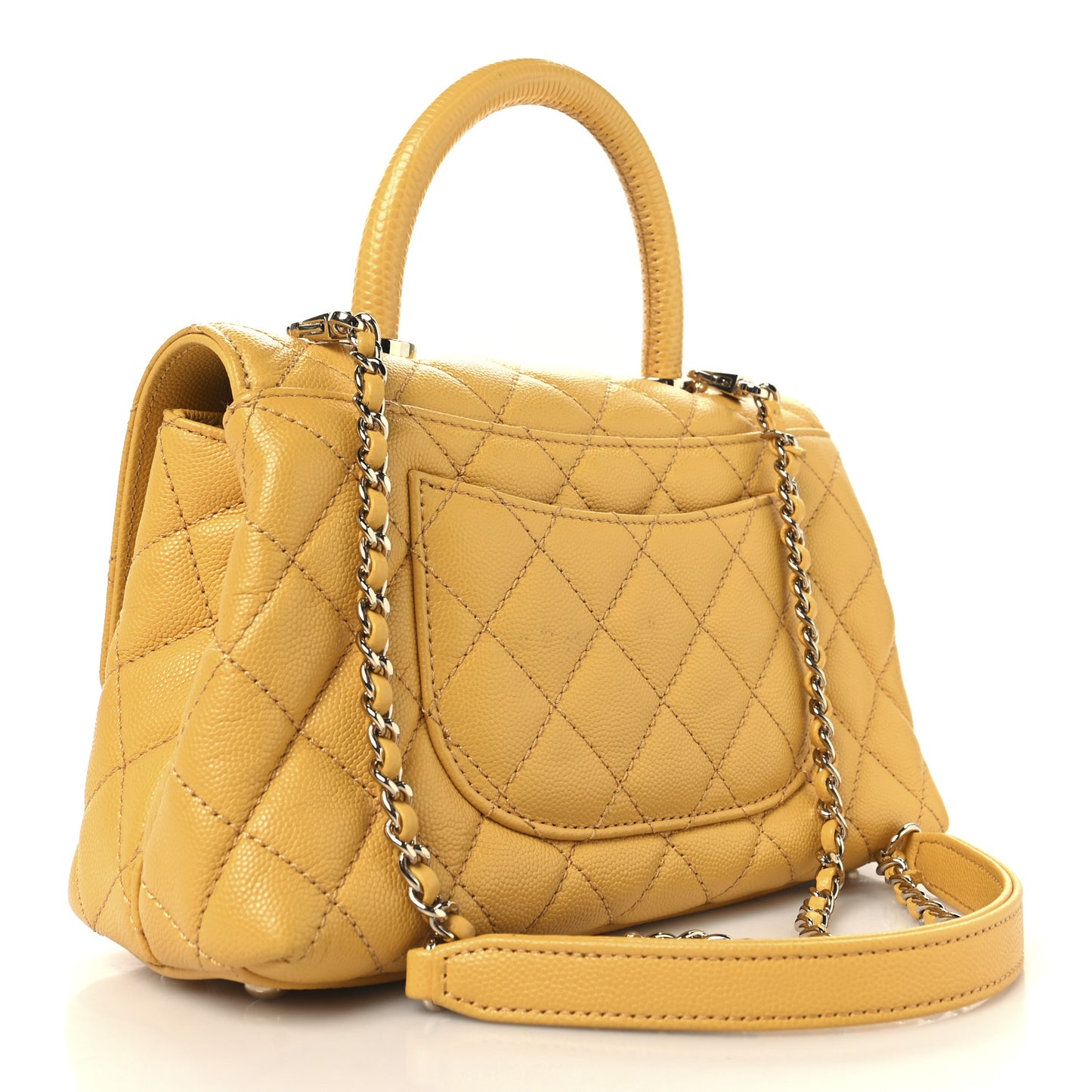 Caviar Lizard Embossed Quilted Mini Coco Handle Flap Yellow