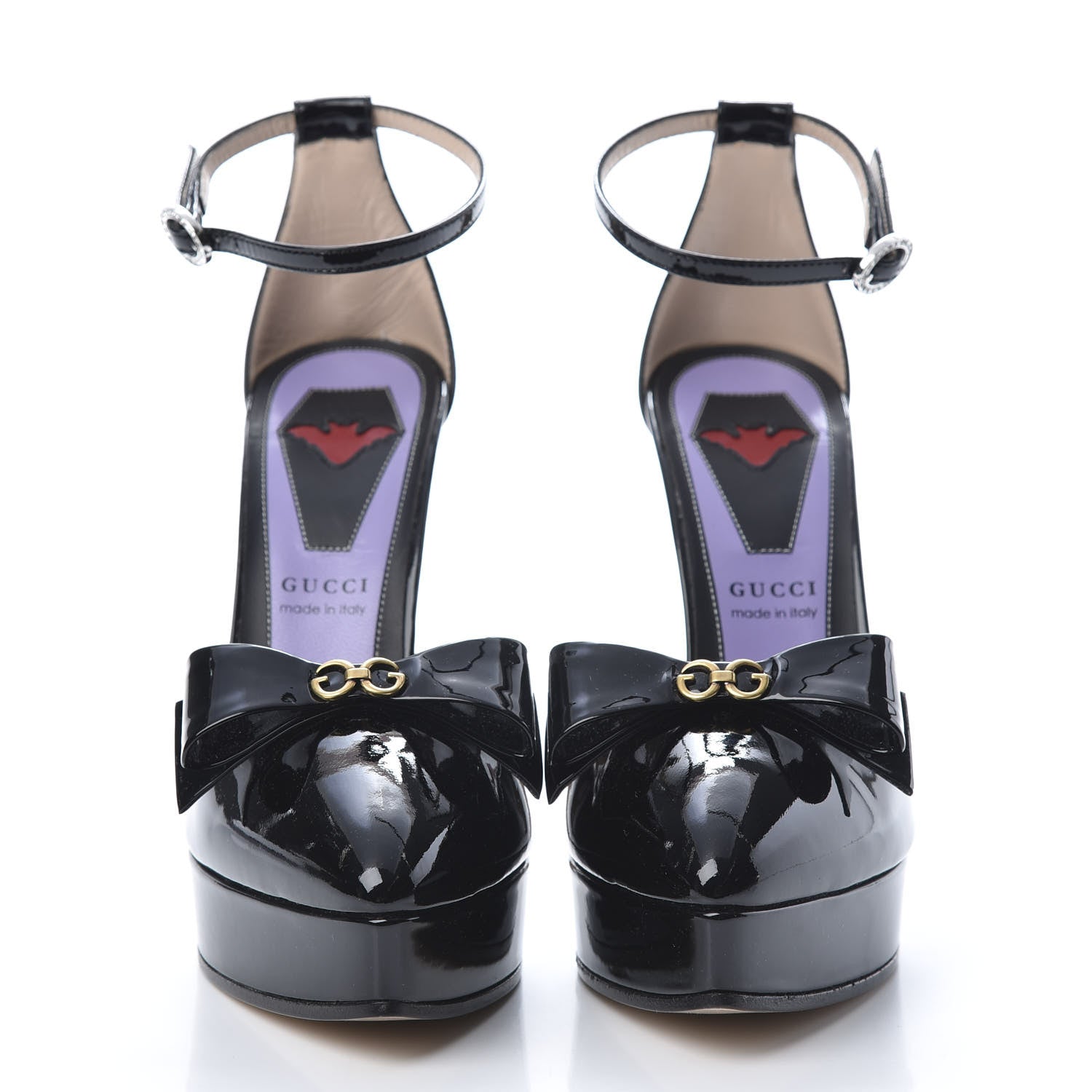 Gucci Patent Crystal GG Bow Sadie Spike Ankle Strap d'Orsay Platform High Heel Pumps 35.5 Black 2 of 9