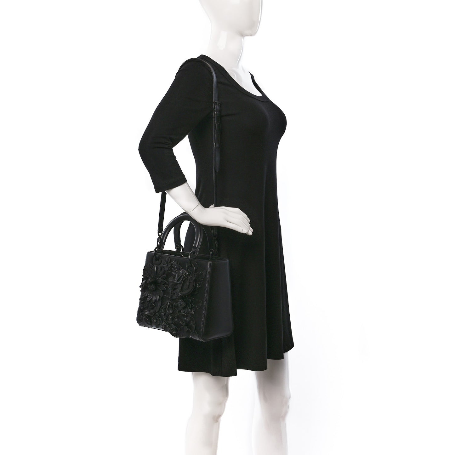 Ultra Matte Calfskin 3D Flower Embellished Medium Lady Dior Black
