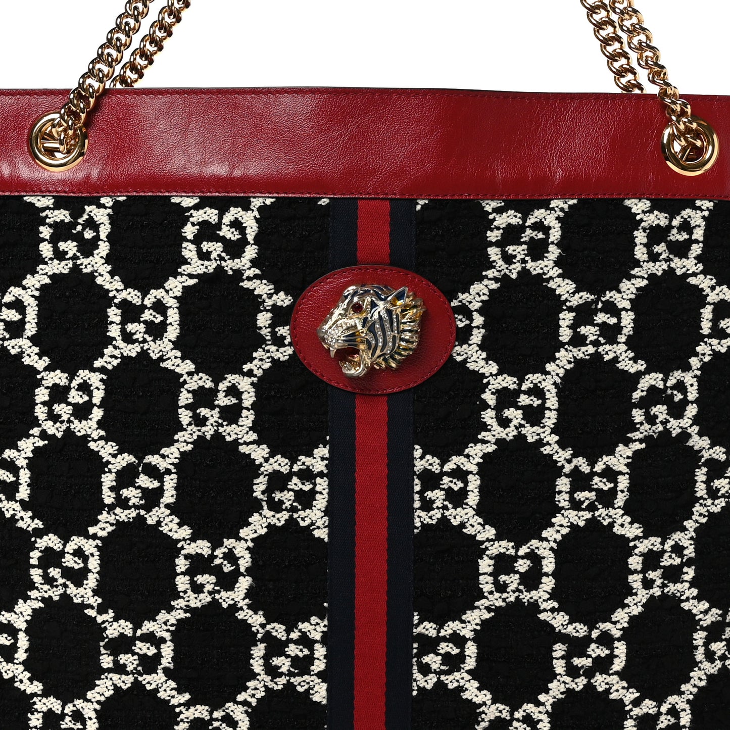 Tweed GG Monogram Large Rajah Chain Tote Romantic Cherry Black White