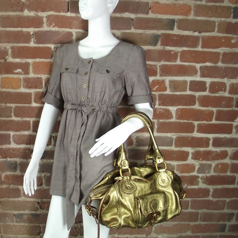 Leather Paddington Front Pocket Tote Gold