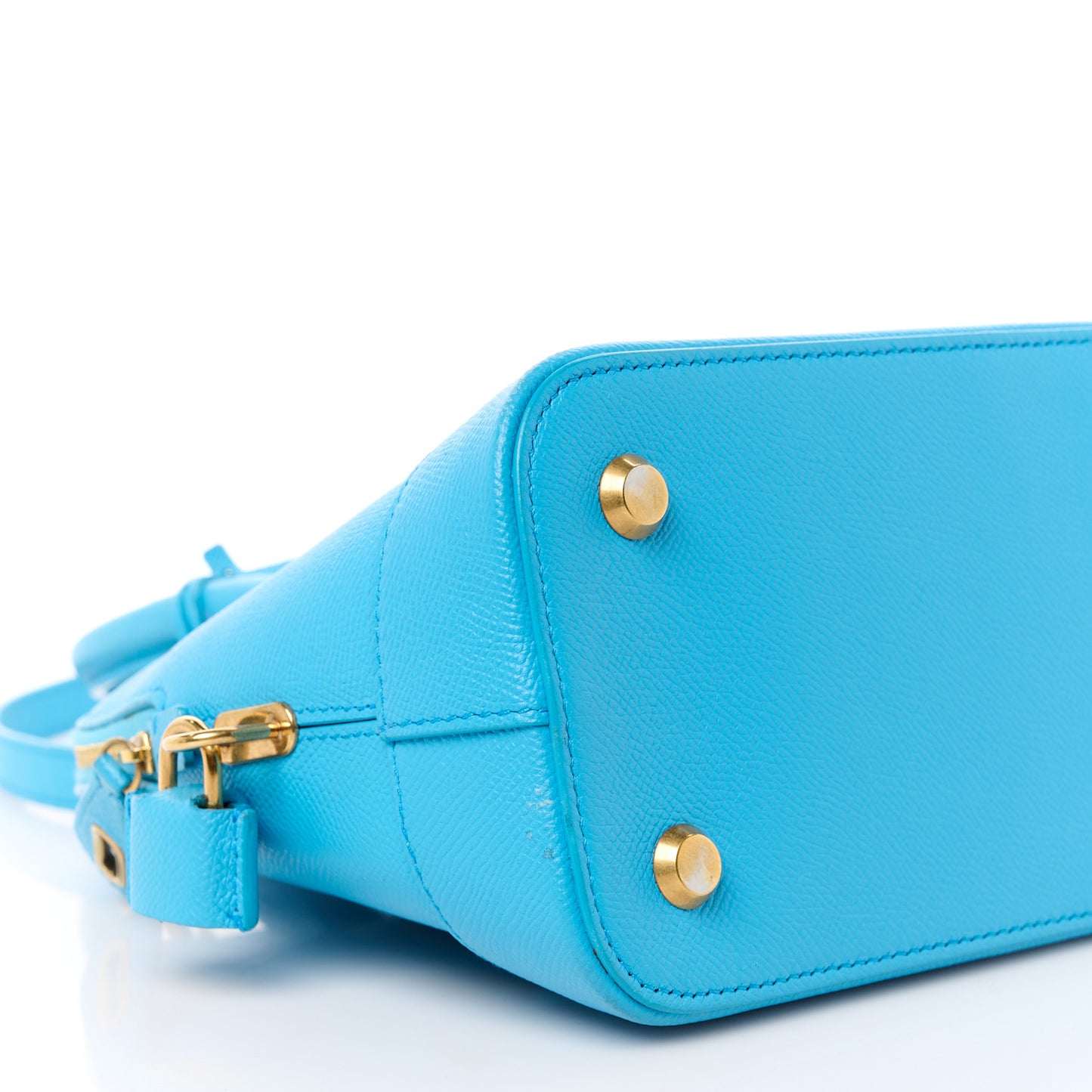 Signature Grained Calfskin Logo S Ville Top Handle Bag Bleu Turquoise