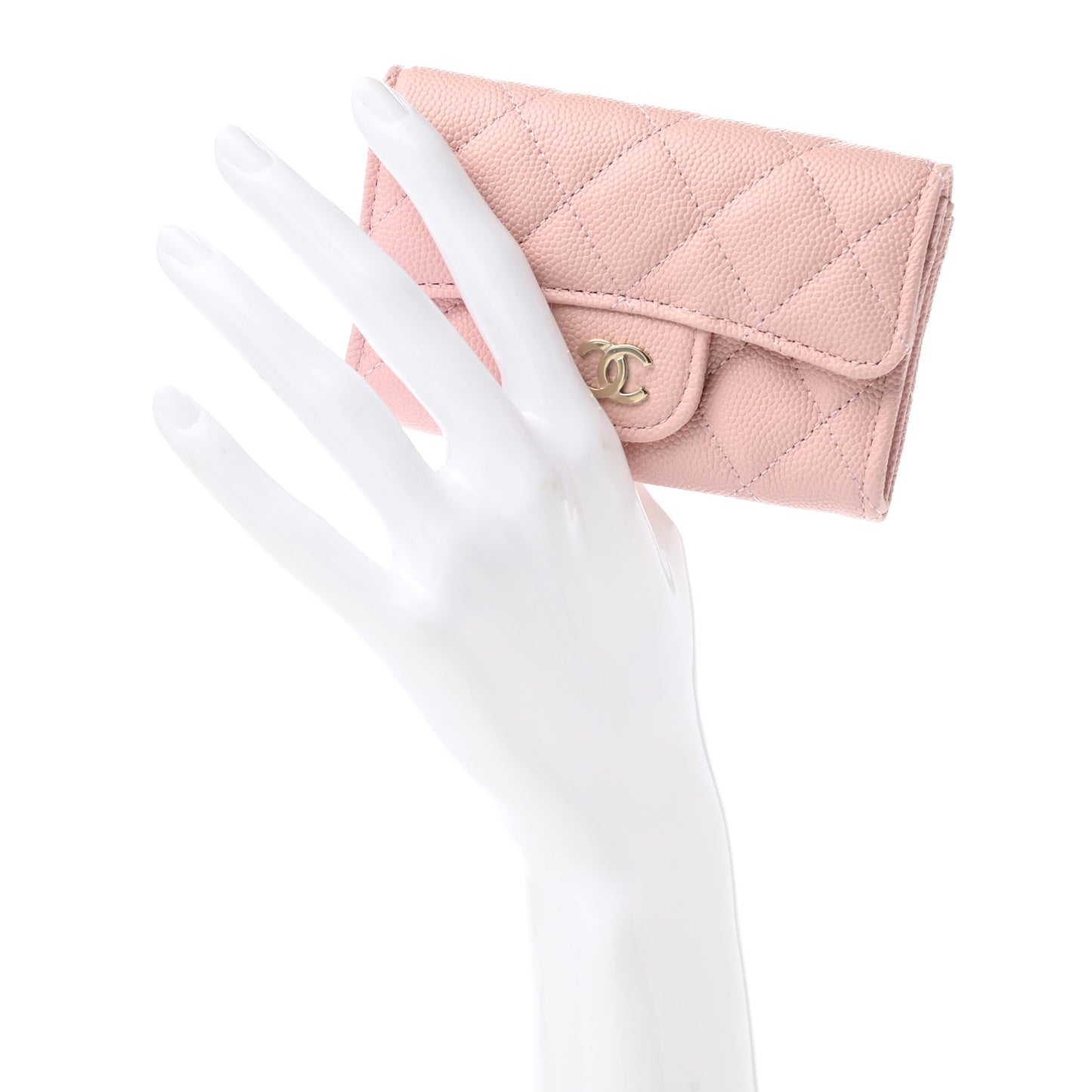 Caviar Quilted Flap Card Holder Wallet Light Pink