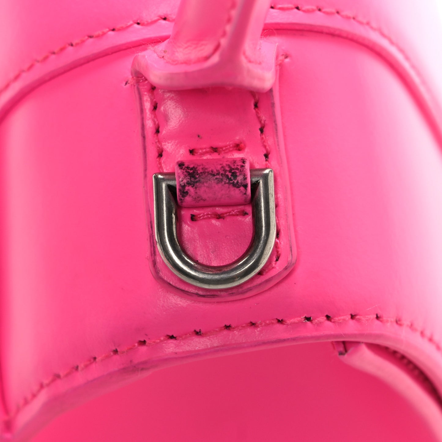 Shiny Box Calfskin Small Hourglass Top Handle Bag Acid Fuchsia
