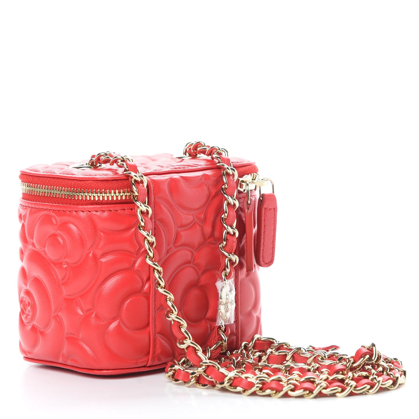 Lambskin Camellia Embossed Mini Vanity Case With Chain Red