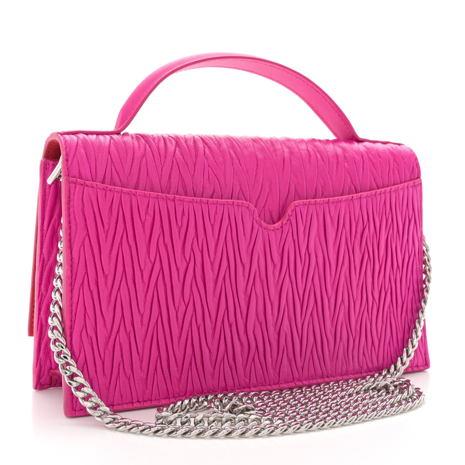 Alexander McQueen Lambskin Pleated Skull Medium Chain Crossbody Bag Fuchsia 3 of 13
