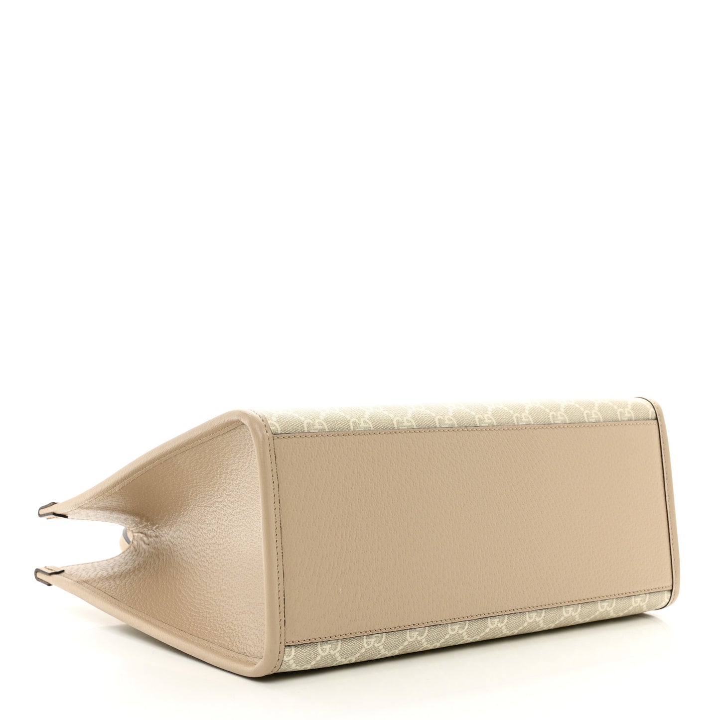 GG Supreme Monogram Textured Dollar Calfskin Small Retro Interlocking G Tote Bag Beige Mystic White Oatmeal