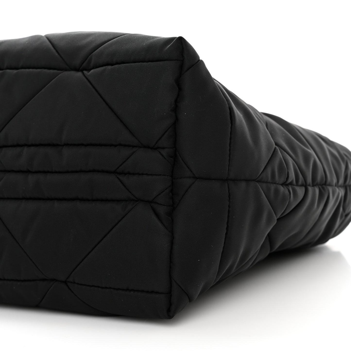 Re-Nylon Nappa Triangle Quilted Padded Small Double Handled Zip Tote Black