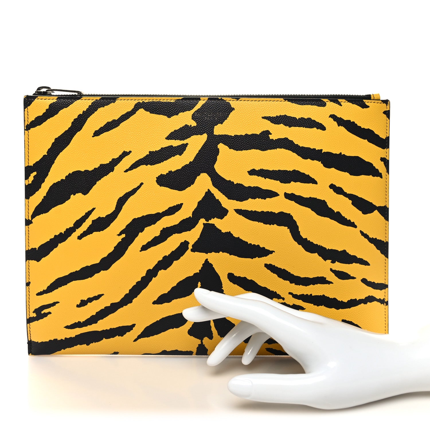 Saint Laurent Grain De Poudre Zebra Print Zipped Tablet Holder Yellow Black 2 of 10